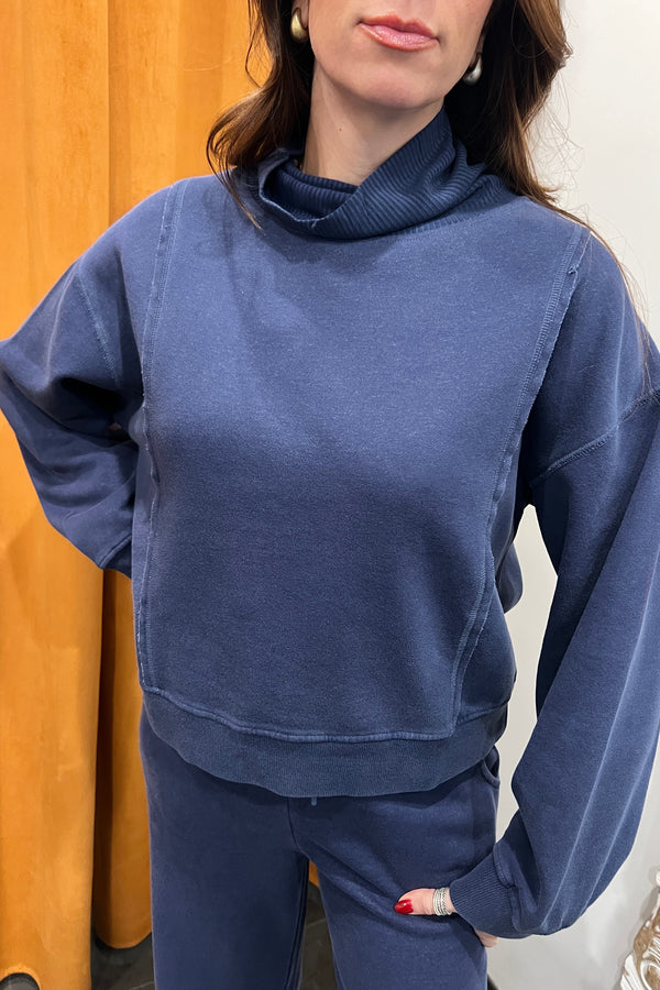 deep denim ribbed turtleneck sweatshirt