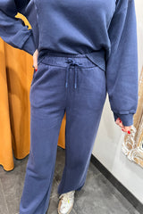 deep denim wide leg pants