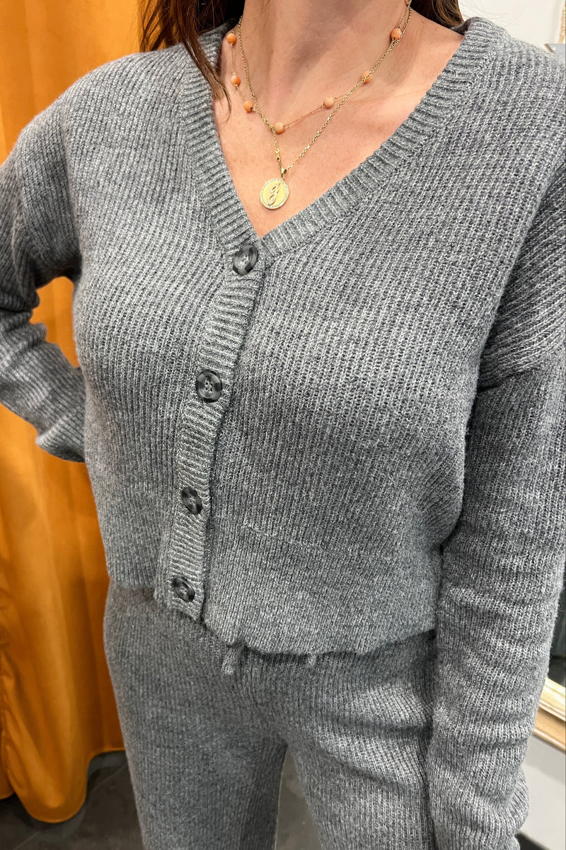 heather grey terry cardigan