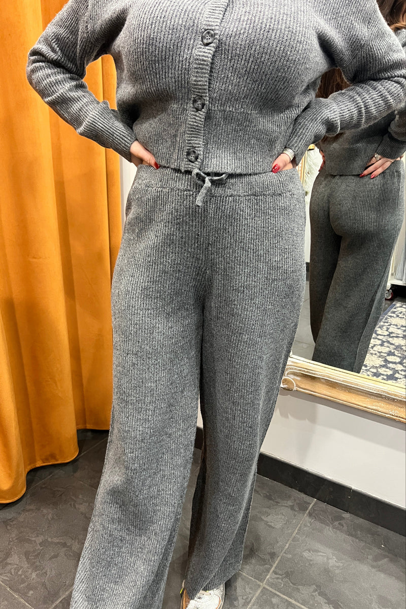 heather grey terry wide leg pants