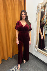 red velvet teddy v-neck jumpsuit