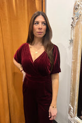 red velvet teddy v-neck jumpsuit