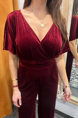 red velvet teddy v-neck jumpsuit