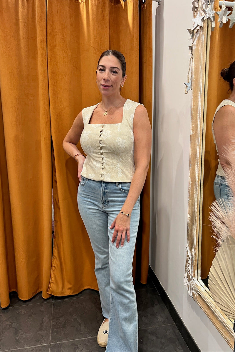so romantic floral jacquard button-front corset top