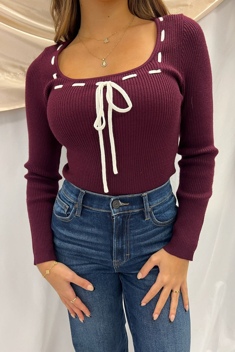 cranberry cream knit bodysuit