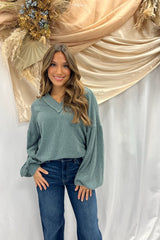 double dipped knit top- moss