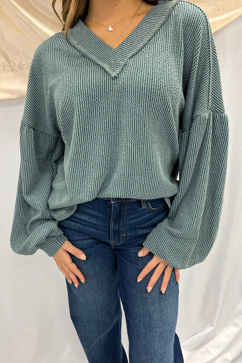 double dipped knit top- moss