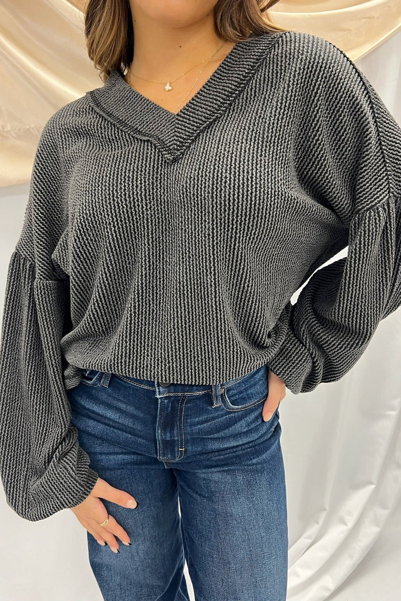 double dipped knit top- charcoal