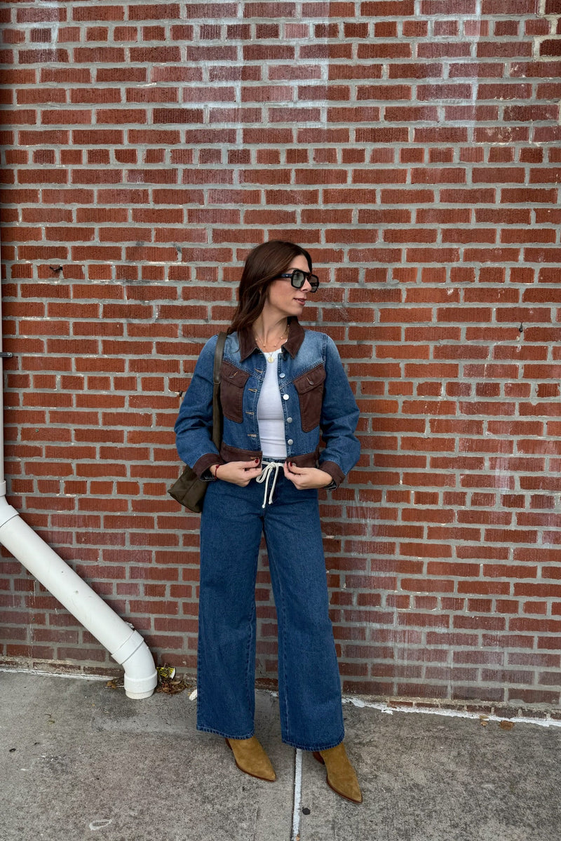 country lines suede contrast denim jacket