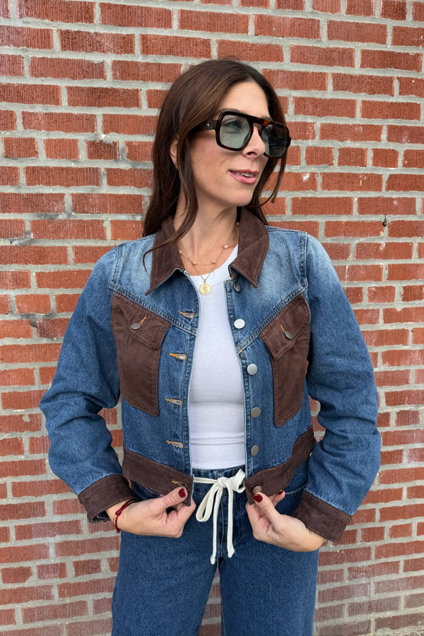 country lines suede contrast denim jacket