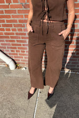 yellow stone brown mid-rise barrel pant