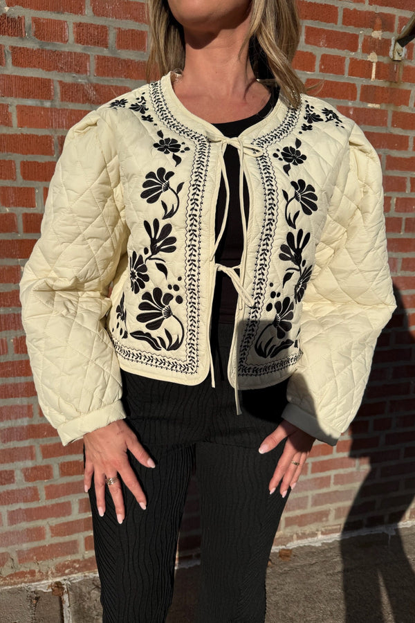 fearless floral embroidered quilted jacket