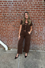 yellow stone brown mid-rise barrel pant