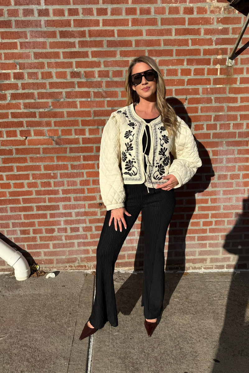 wavy ribbed knit flare pants