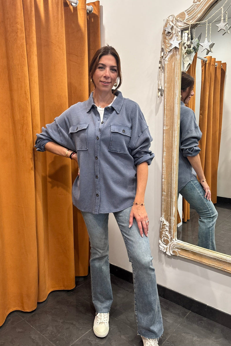 oversized mineral wash shacket - dusty navy