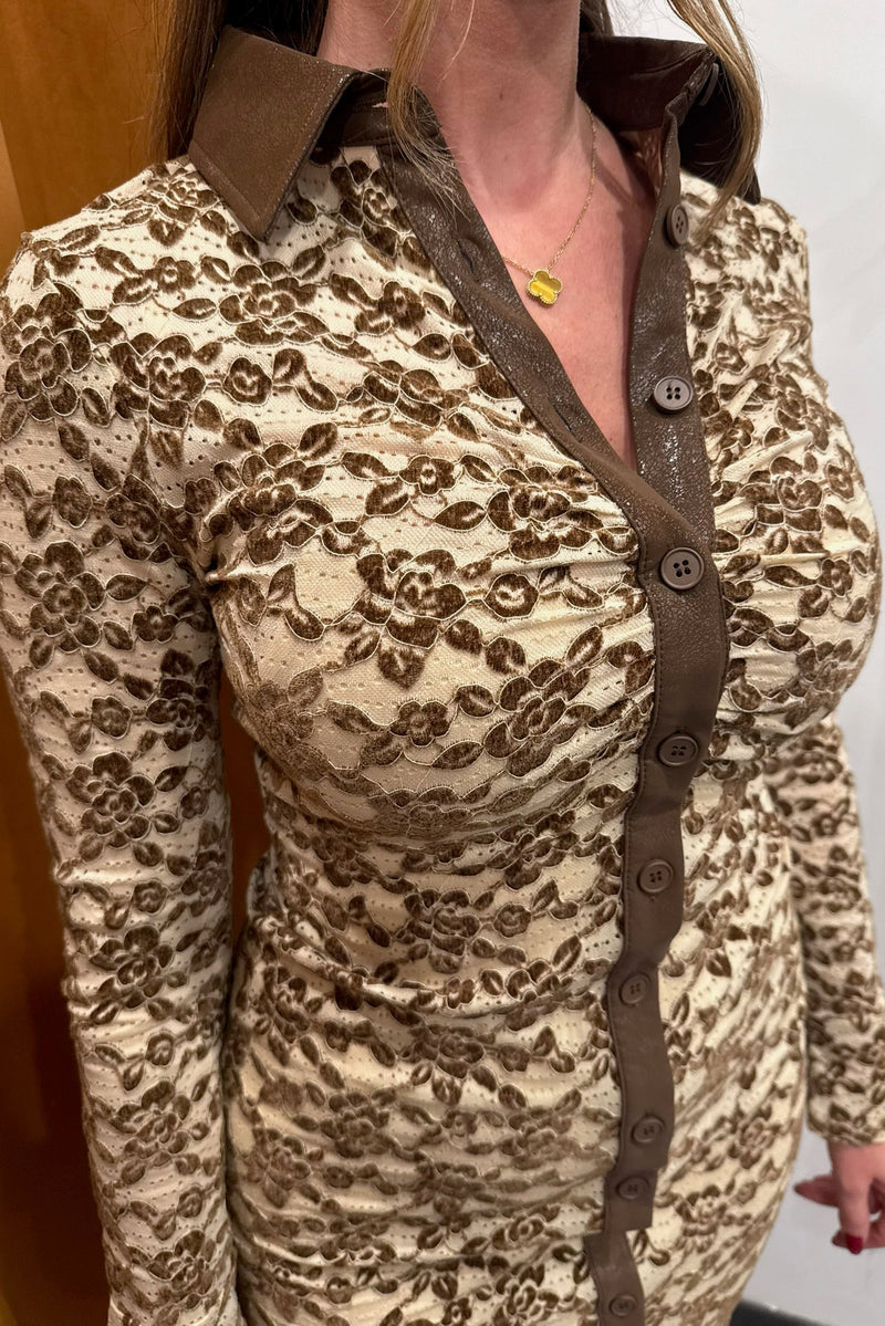 autumn floral midi shirt dress