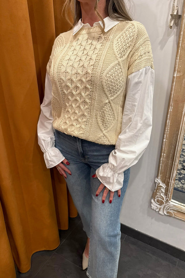 perfect pair cable knit collared shirt sweater