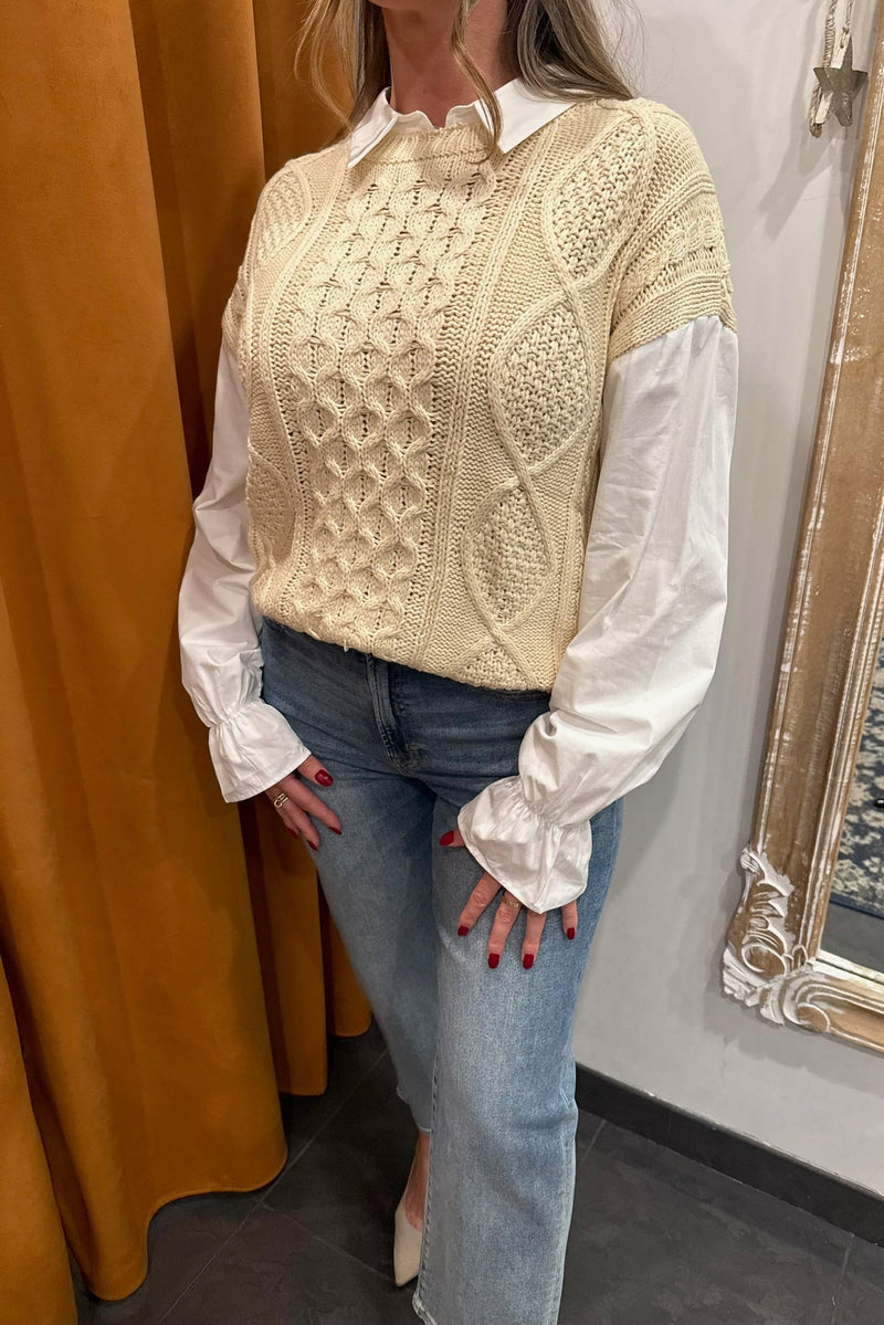 perfect pair cable knit collared shirt sweater