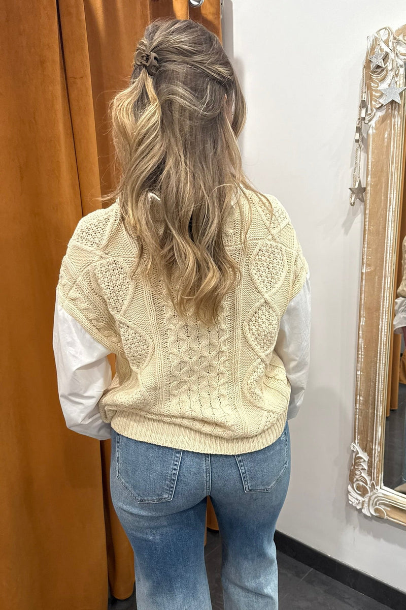 perfect pair cable knit collared shirt sweater