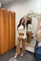 western woman suede pants- camel