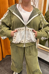 vinatge olive zip up hoodie