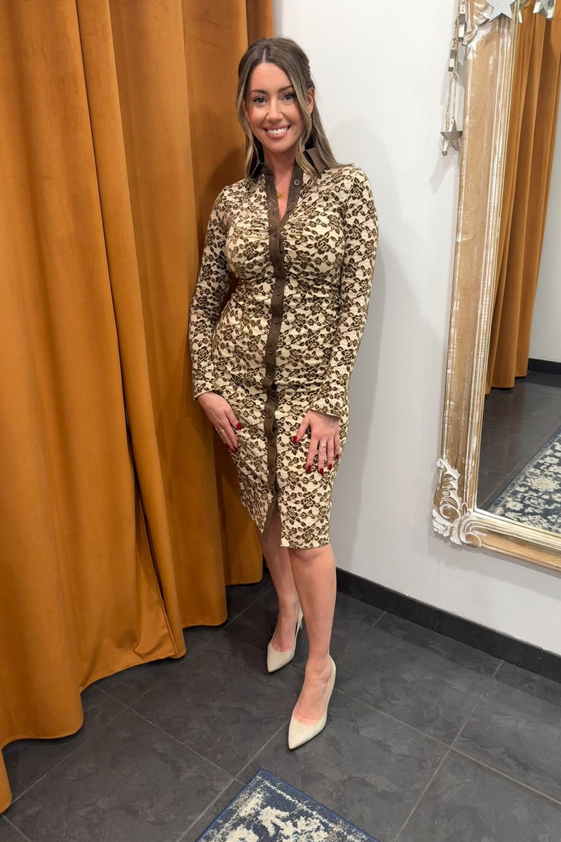 autumn floral midi shirt dress