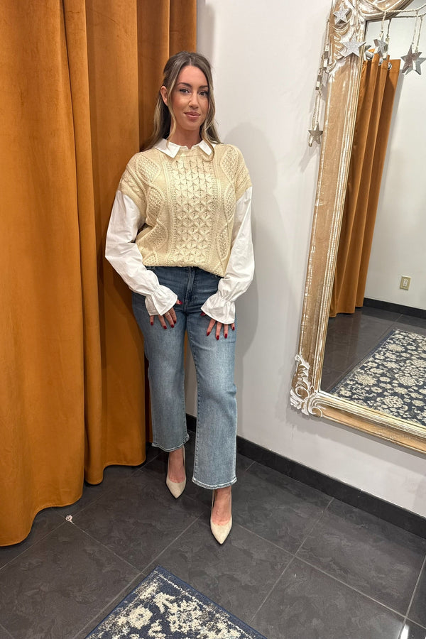 perfect pair cable knit collared shirt sweater