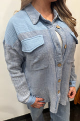 boyfriend mineral washed oversized gauze shacket