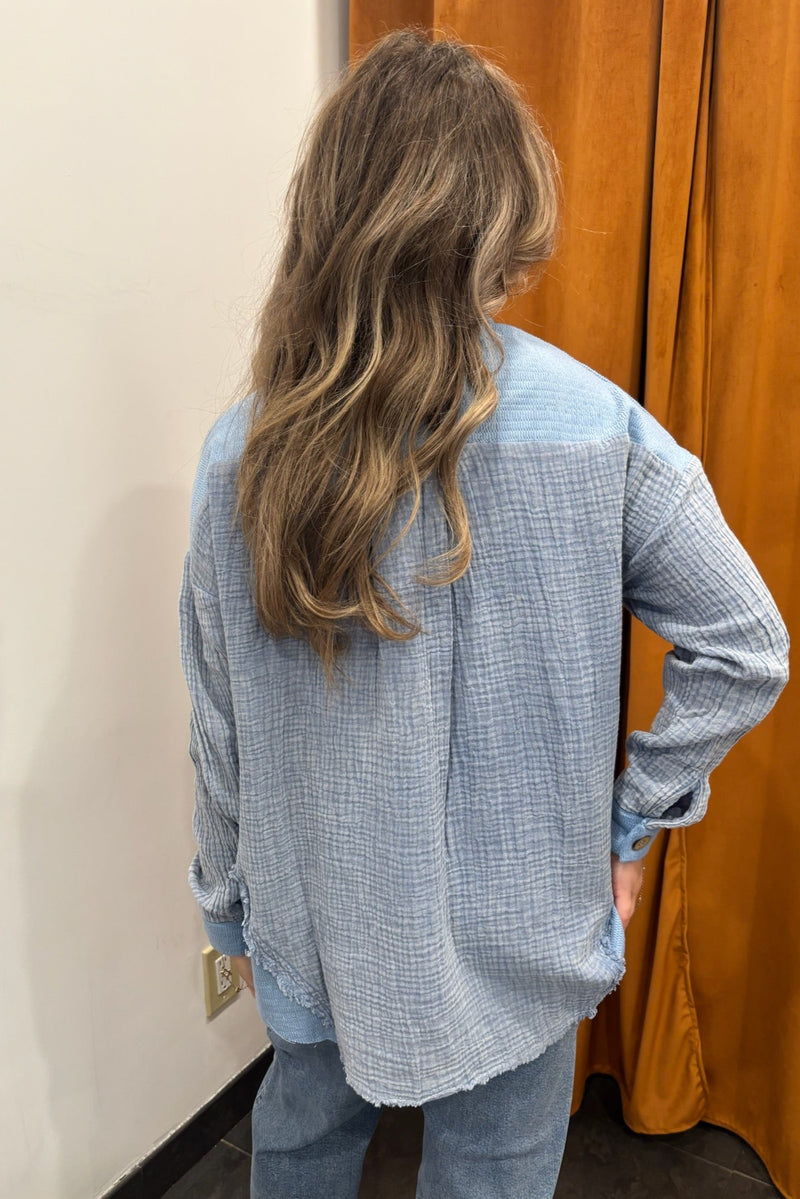 boyfriend mineral washed oversized gauze shacket