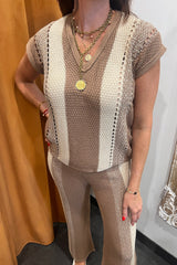 mocha latte striped knit top