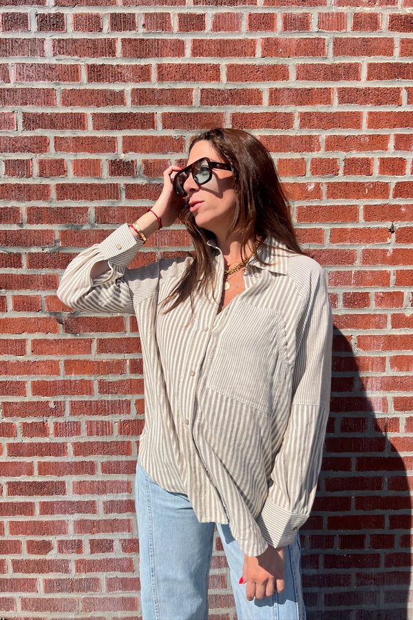 caramel striped button down shirt