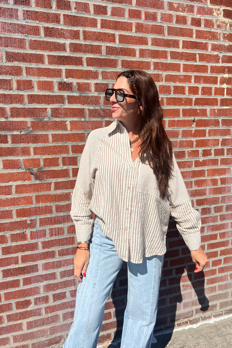 caramel striped button down shirt
