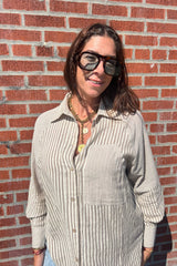 caramel striped button down shirt
