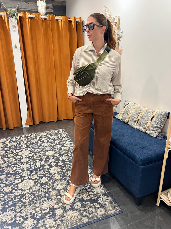 chestnut straight leg twill pants