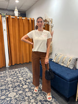 chestnut straight leg twill pants