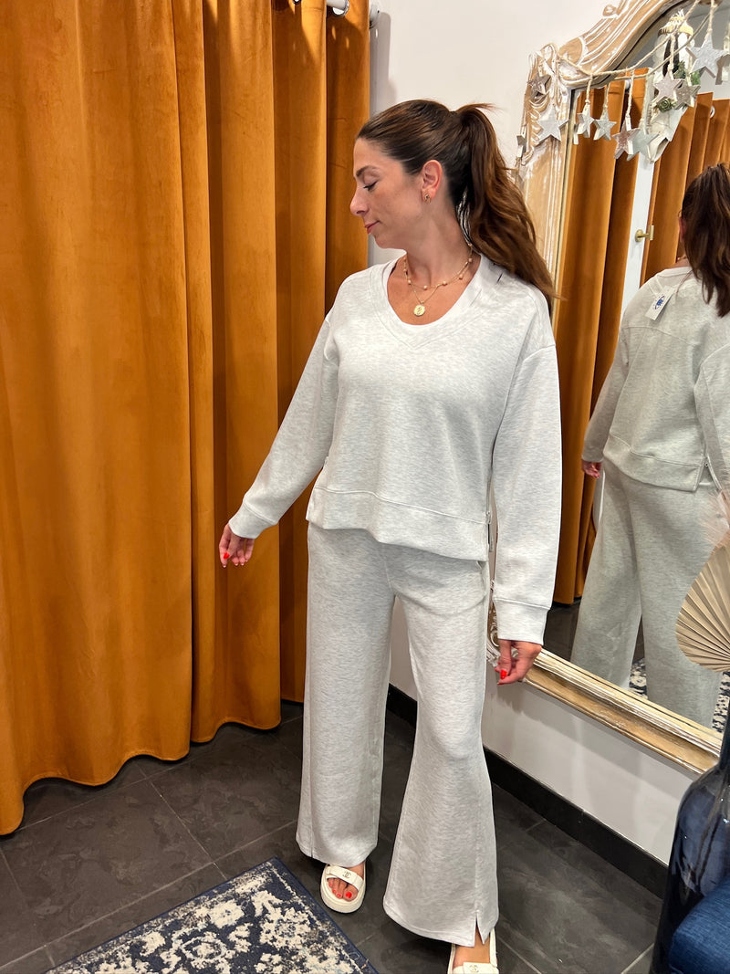 varsity grey cloud fleece split front pants