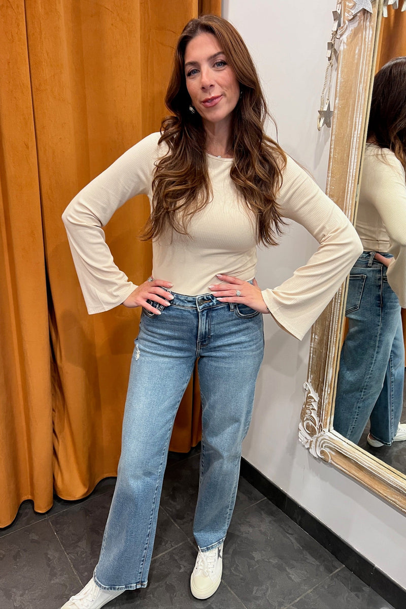 cream ribbed long sleeve top