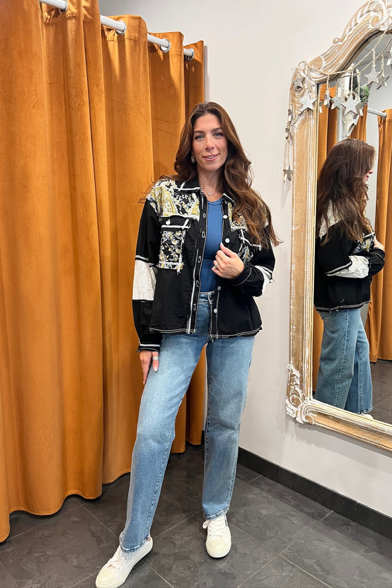 black lace patchwork shacket