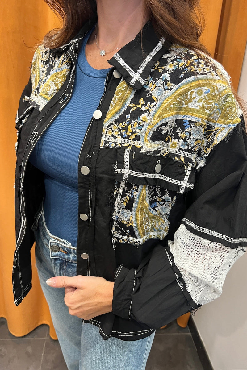black lace patchwork shacket