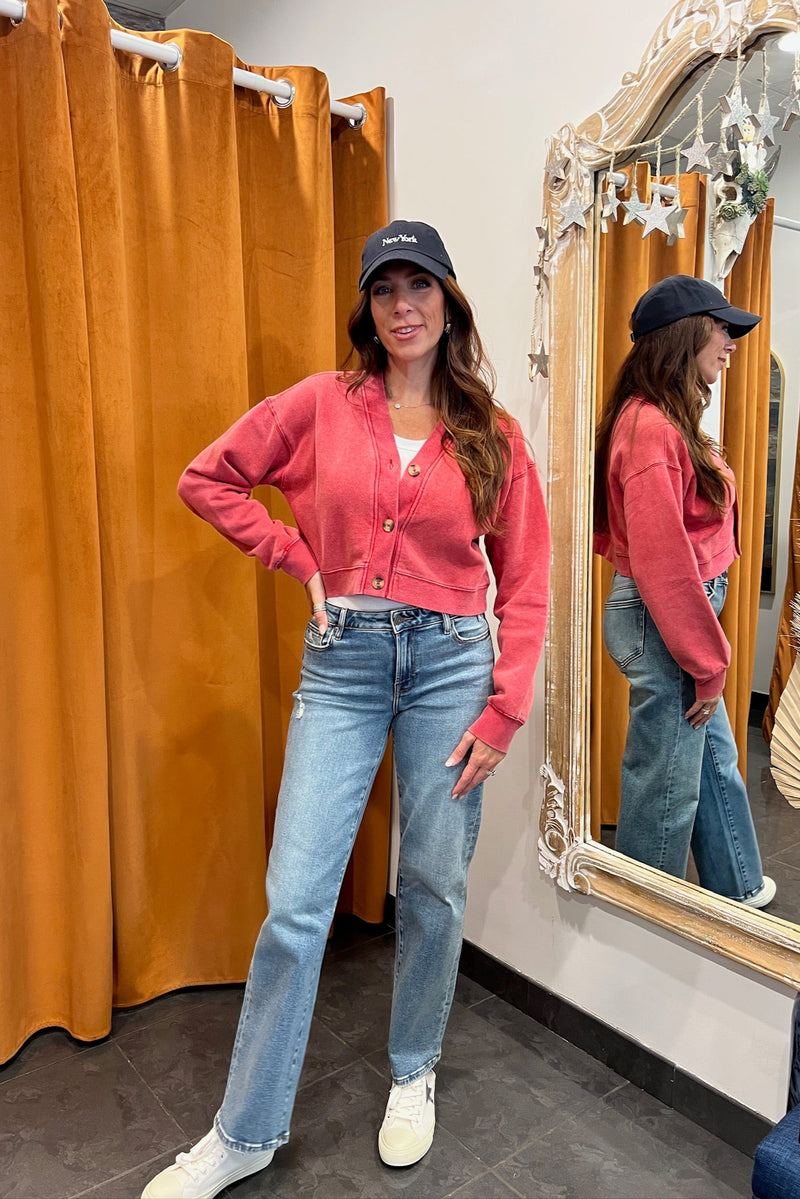 redwood cropped terry cardigan