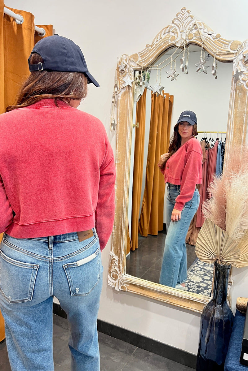 redwood cropped terry cardigan