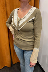 up all night long sleeve ribbed top - olive