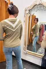 up all night long sleeve ribbed top - olive