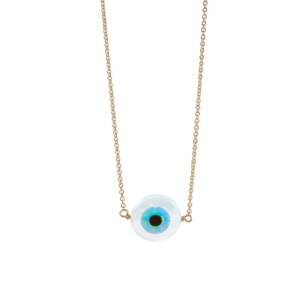 opal evil blue eye necklace - small pendant