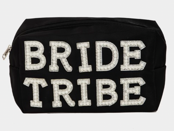 bride tribe cosmetic case - black