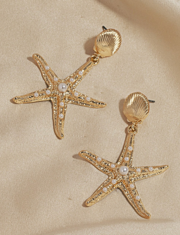 gold pearl starfish earrings