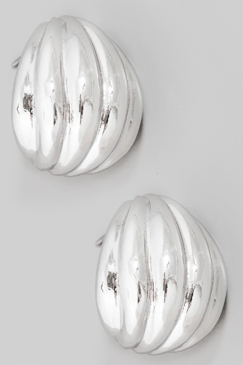 silver ribbed teardrop earrings