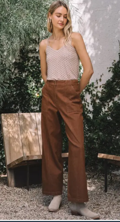 chestnut straight leg twill pants