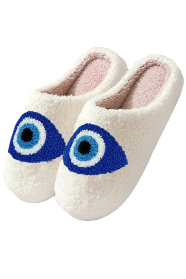 evil eye terry cloth fuzzy sherpa slippers