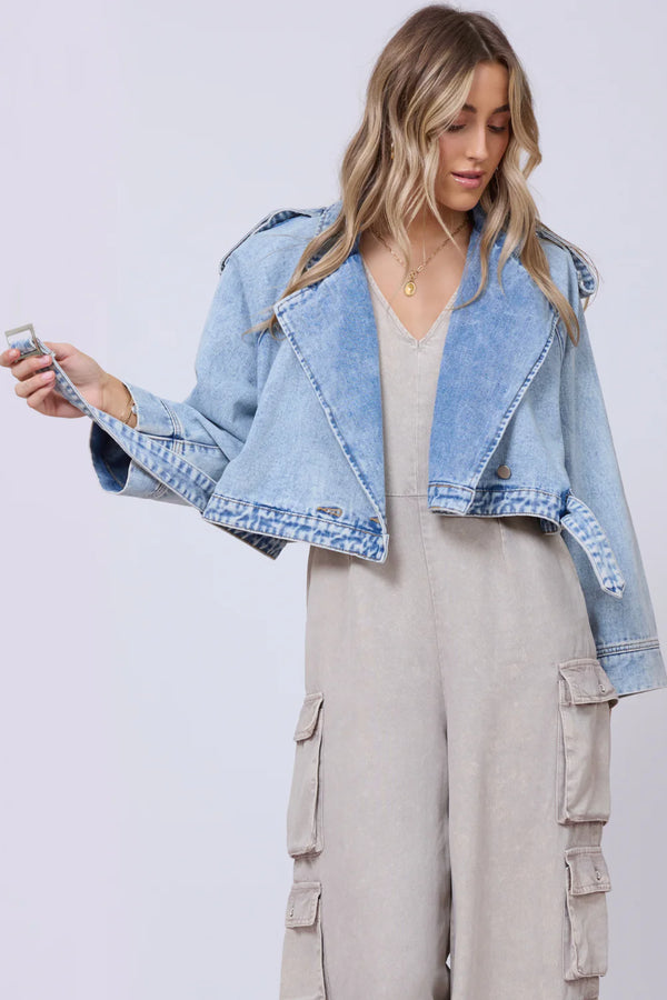 cropped denim trench